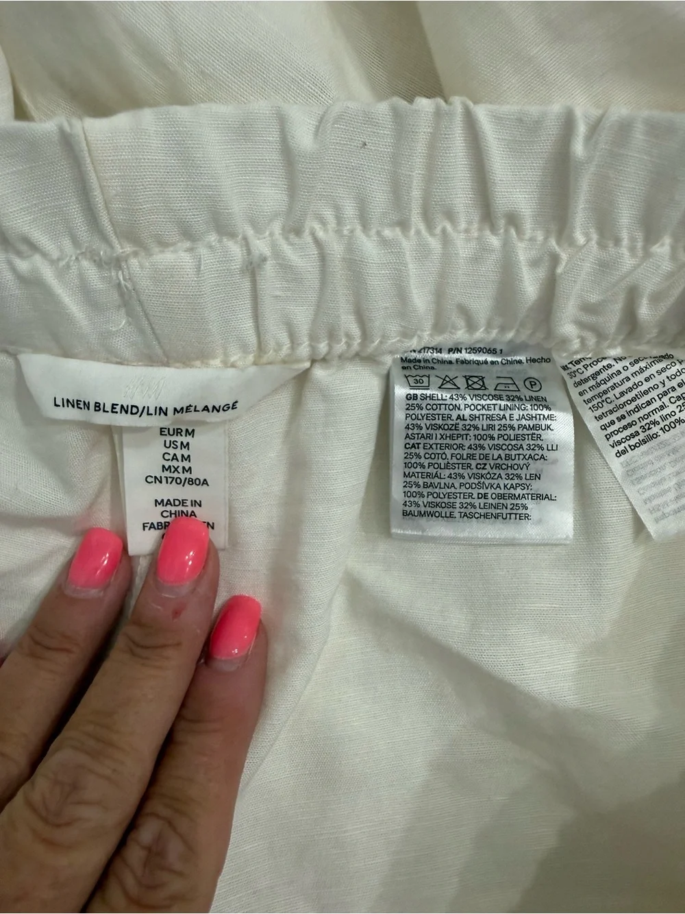 H&M Wide Leg Drawstring Pants in Cream